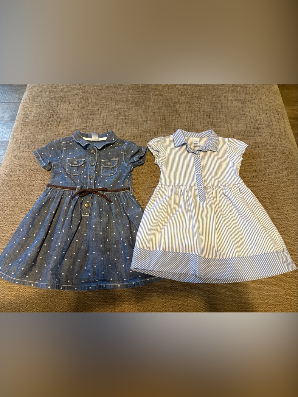 Carters Denim Polka Dot Dress and Blue Stripe Cotton Dress Set 18 months